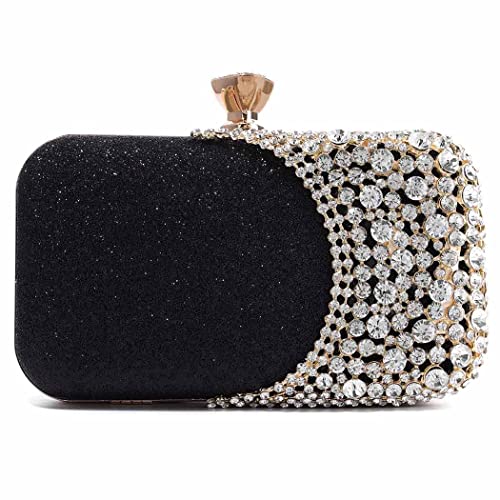 Yokawe Womens Rhinestone Evening Bags Sparkly Crystal Purse Clutch Bride Wedding Party Prom Handbag (Black)