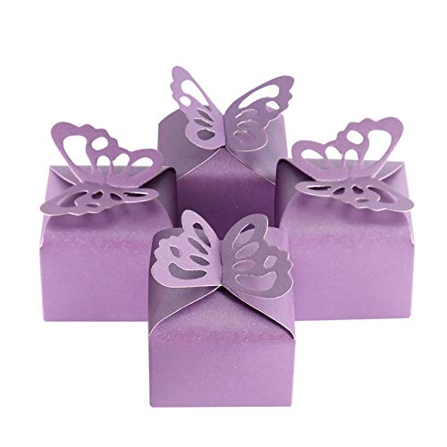 Kslong 50pcs Purple Butterfly Favor Boxes Girl Baby Shower Butterfly Candy Box Decoration Party Birthday Wedding Small Gift Boxes (Purple)