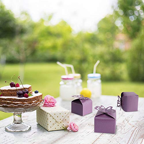 Kslong 50pcs Purple Butterfly Favor Boxes Girl Baby Shower Butterfly Candy Box Decoration Party Birthday Wedding Small Gift Boxes (Purple)