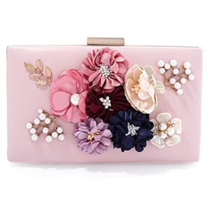 yokawe flower evening bags for women, floral bride wedding clutch purses party prom handbags (pink)