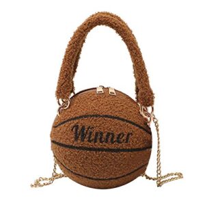 kuang! women’s basketball shaped mini chain purse plush shoulder messenger handbags handle tote crossbody bags for girls