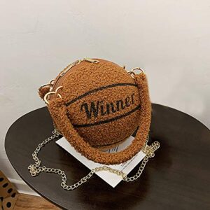 KUANG! Women's Basketball Shaped Mini Chain Purse Plush Shoulder Messenger Handbags Handle Tote Crossbody bags For Girls