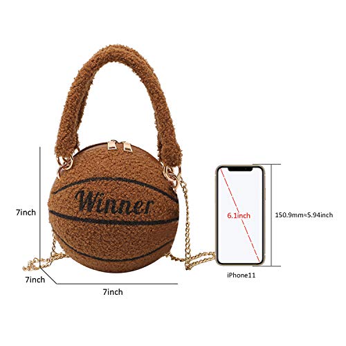KUANG! Women's Basketball Shaped Mini Chain Purse Plush Shoulder Messenger Handbags Handle Tote Crossbody bags For Girls