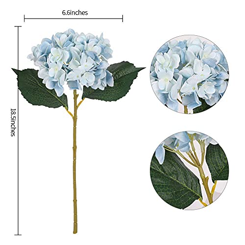 Kisflower 6Pcs Blue Flowers Silk Hydrangea Artificial Flowers Realistic Hydrangea Flowers Bouquet for Wedding Party Office Home Decor (Blue)