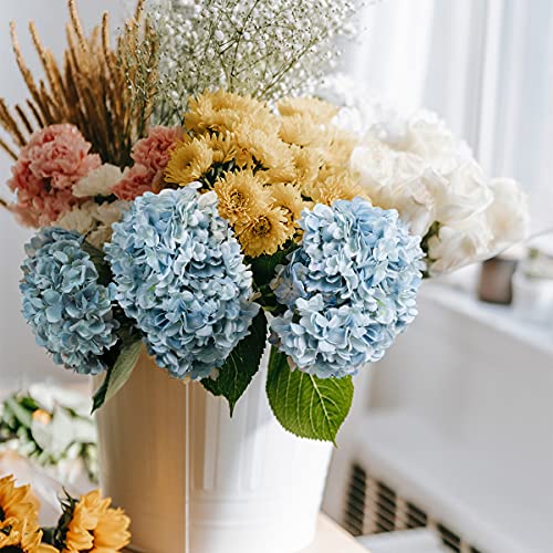 Kisflower 6Pcs Blue Flowers Silk Hydrangea Artificial Flowers Realistic Hydrangea Flowers Bouquet for Wedding Party Office Home Decor (Blue)