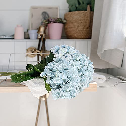 Kisflower 6Pcs Blue Flowers Silk Hydrangea Artificial Flowers Realistic Hydrangea Flowers Bouquet for Wedding Party Office Home Decor (Blue)