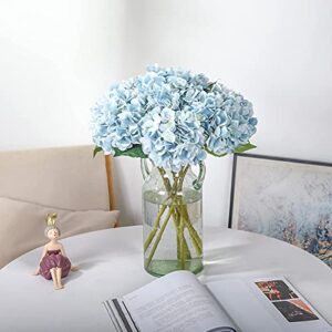 Kisflower 6Pcs Blue Flowers Silk Hydrangea Artificial Flowers Realistic Hydrangea Flowers Bouquet for Wedding Party Office Home Decor (Blue)