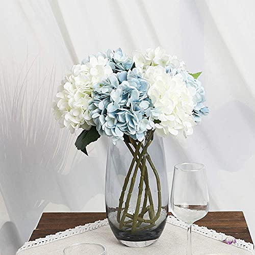 Kisflower 6Pcs Blue Flowers Silk Hydrangea Artificial Flowers Realistic Hydrangea Flowers Bouquet for Wedding Party Office Home Decor (Blue)