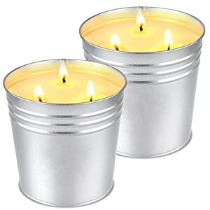 citronella candles outdoor large patio candle, outside 3 wick bucket candle 100 hour burning for table backyard camping indoor, soy wax scented candle gift for women wedding, 2 pack 17oz