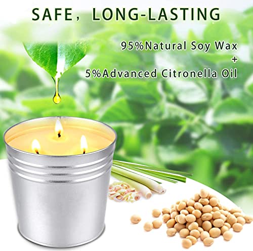 Citronella Candles Outdoor Large Patio Candle, Outside 3 Wick Bucket Candle 100 Hour Burning for Table Backyard Camping Indoor, Soy Wax Scented Candle Gift for Women Wedding, 2 Pack 17OZ