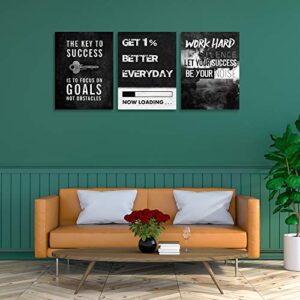 Inspirational Wall Art Canvas Hustle Poster Success Goal Artwork Entrepreneur Quote Painting Motivational Office Wall Decor Art for Bedroom Living Room Home Decoration Framed 12inch x16inch x3pieces