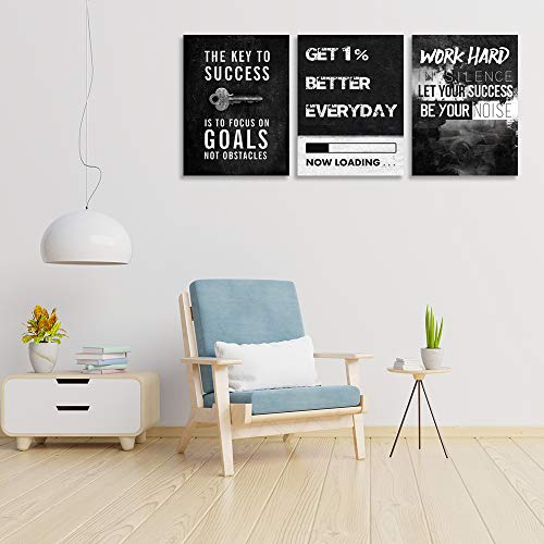 Inspirational Wall Art Canvas Hustle Poster Success Goal Artwork Entrepreneur Quote Painting Motivational Office Wall Decor Art for Bedroom Living Room Home Decoration Framed 12inch x16inch x3pieces