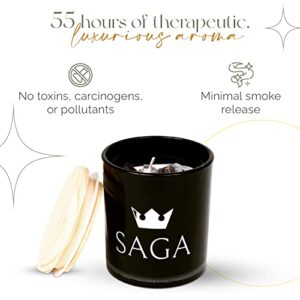 SAGA Natural Soy Wax Candle Scented Sandal Wood, Coconut & English Pear Aromatherapy Jar Candle, 1 Wick Candle with White Glass- 8 oz 55 Hour Clean Burning- Self Care Gift Box for Special Occasions