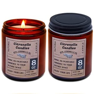 citronella candles outdoor in glass jar 8.0oz soy wax scented candles for home patio balcony, set of 2