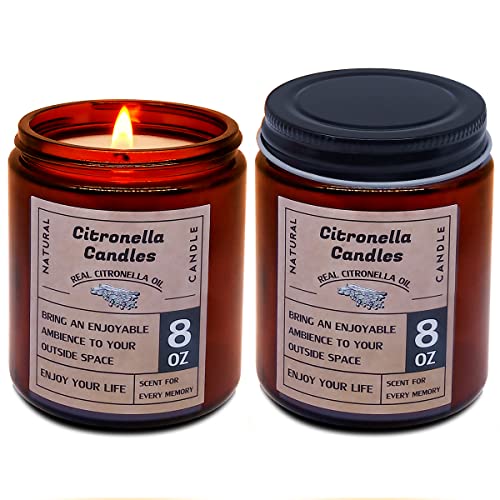 Citronella Candles Outdoor in Glass Jar 8.0oz Soy Wax Scented Candles for Home Patio Balcony, Set of 2