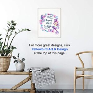 Mermaid Seahorse Seashells Wall Art - Inspirational Bible Verse Religious Quote - Christian Scripture Room Decor for Bathroom, Bedroom - Nautical Ocean Beach House Poster - Mightier Than the Waves