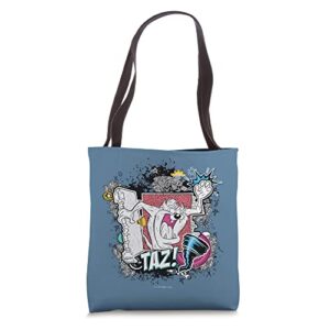 looney tunes taz breaks doors tote bag