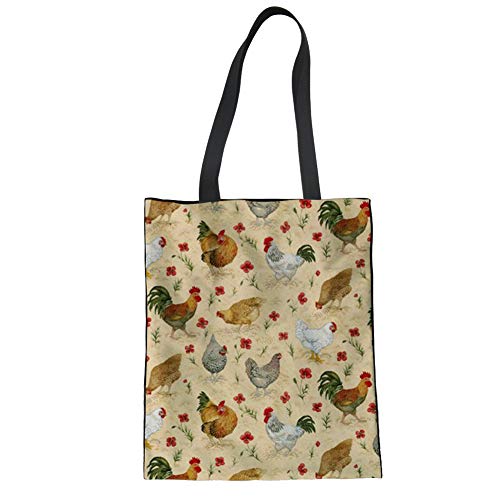 Renewold Funny Animal Canvas Tote Bag Casual Bag Travel School Shoulder Bag Chickens Rooster Farm Designs Handbag Women Casual Shopping Bag