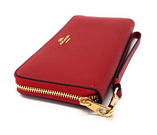 Coach Women's Long Zip Around Wallet (Crossgrain Leather, Gold - 1941 Red)