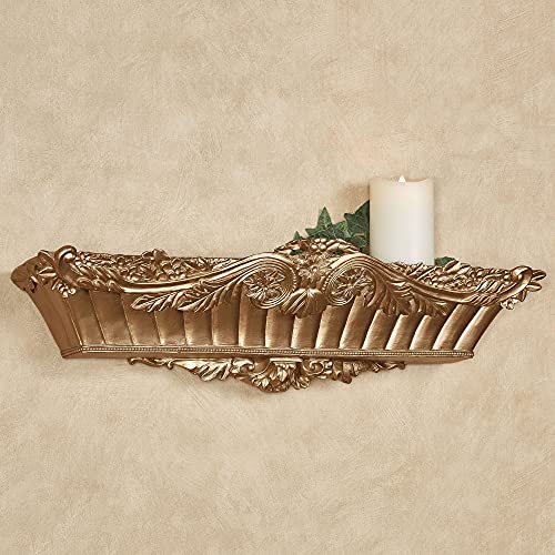 Touch of Class Flowering Medallion Decorative Wall Shelf - Resin - Painted by Hand Aged Gold - Traditional Style Decor for Bedroom, Living Room, Bathroom, Kitchen, Hallway, Entryway