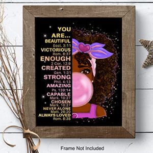 Black African American Girl Wall Art & Decor - Black Art - Positive Affirmations - Christian Bible Verses - Inspirational Positive Quotes - Pink Little Girls Bedroom Decor - Toddler Girls Bedroom