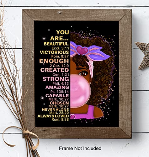 Black African American Girl Wall Art & Decor - Black Art - Positive Affirmations - Christian Bible Verses - Inspirational Positive Quotes - Pink Little Girls Bedroom Decor - Toddler Girls Bedroom