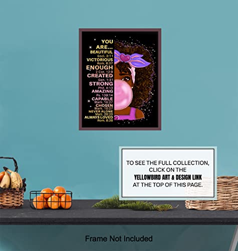 Black African American Girl Wall Art & Decor - Black Art - Positive Affirmations - Christian Bible Verses - Inspirational Positive Quotes - Pink Little Girls Bedroom Decor - Toddler Girls Bedroom