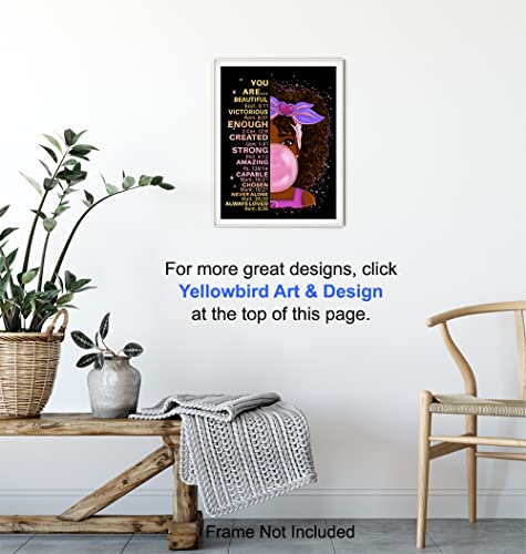 Black African American Girl Wall Art & Decor - Black Art - Positive Affirmations - Christian Bible Verses - Inspirational Positive Quotes - Pink Little Girls Bedroom Decor - Toddler Girls Bedroom