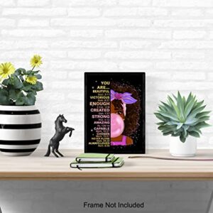 Black African American Girl Wall Art & Decor - Black Art - Positive Affirmations - Christian Bible Verses - Inspirational Positive Quotes - Pink Little Girls Bedroom Decor - Toddler Girls Bedroom