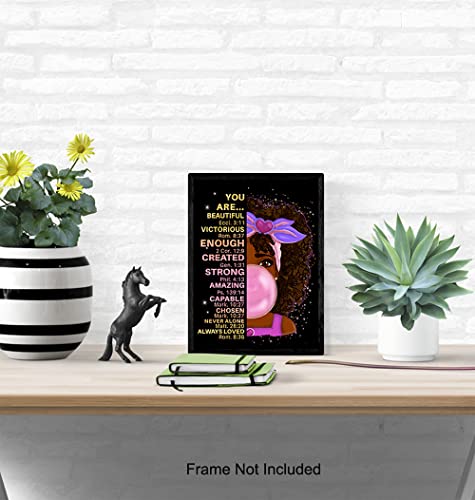 Black African American Girl Wall Art & Decor - Black Art - Positive Affirmations - Christian Bible Verses - Inspirational Positive Quotes - Pink Little Girls Bedroom Decor - Toddler Girls Bedroom