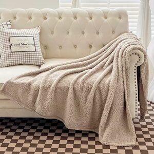 GONAAP Sherpa Fleece Throw Blanket Plush Fluffy Cozy Lightweight Blanket for Bed Sofa Couch Travel(Twin(60"x80"), Taupe)