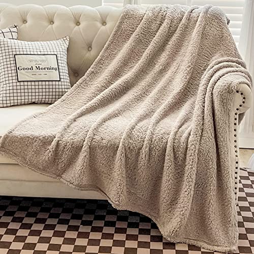 GONAAP Sherpa Fleece Throw Blanket Plush Fluffy Cozy Lightweight Blanket for Bed Sofa Couch Travel(Twin(60"x80"), Taupe)