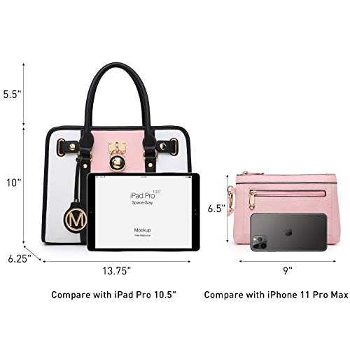 Women Handbags Purses Satchel Bags Top Handle Work Tote Shoulder Bags with Matching Wallet (Pink/White)