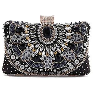yokawe womens rhinestone evening clutch bags beaded sequin purse crystal wedding party prom handbag