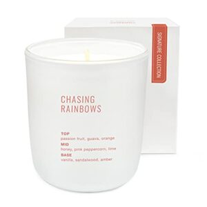 scented candle by studio oh! – 7.5-ounce signature collection fragrance-infused coconut-soy blend wax jar candle – chasing rainbows – burns up to 40 hours