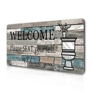 funny bathroom wall decor sign farmhouse rustic bathroom decorations wall art 16″ by 8″ please seat yourself large wood plaque wall hanging sign