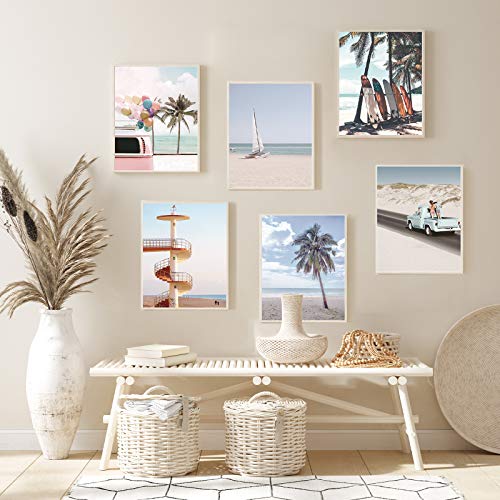 9 Pieces Beach Wall Art Prints Ocean Beach Décor Nautical Themed Posters Teens Girls Bedroom Decor, 8 x 10 Inch, Beach Wall Art Decoration for Men and Women Living room Bedroom