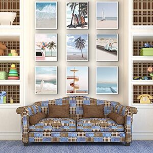 9 Pieces Beach Wall Art Prints Ocean Beach Décor Nautical Themed Posters Teens Girls Bedroom Decor, 8 x 10 Inch, Beach Wall Art Decoration for Men and Women Living room Bedroom