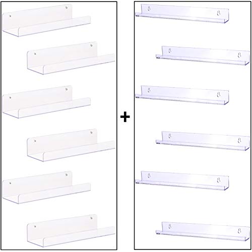 Sooyee 6 Pack 15 Inch Acrylic Storage Wall Shelf 1.73" Wide & 5" Wide