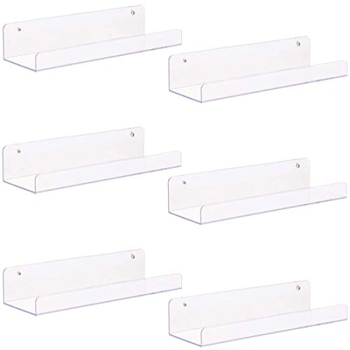 Sooyee 6 Pack 15 Inch Acrylic Storage Wall Shelf 1.73" Wide & 5" Wide