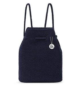 the sak crochet craze dylan backpack, large lightweight bag with dual straps, denim