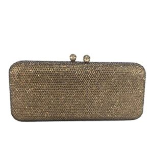 elegant long crystal box clutch evening bag for women wedding handbags party rhinestones purse (small,bronze)