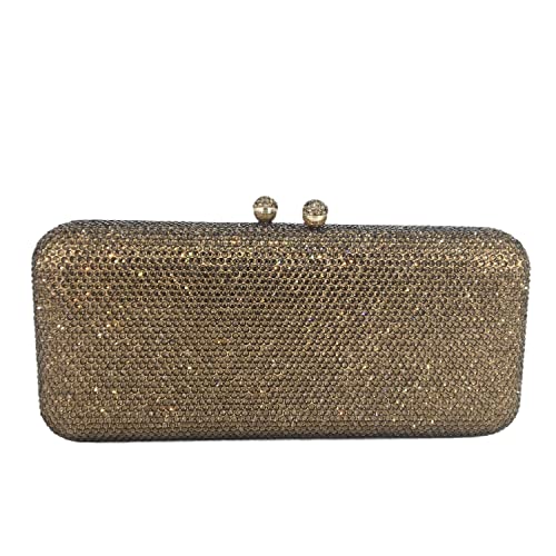 Elegant Long Crystal Box Clutch Evening Bag for Women Wedding Handbags Party Rhinestones Purse (Small,Bronze)