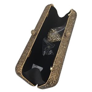 Elegant Long Crystal Box Clutch Evening Bag for Women Wedding Handbags Party Rhinestones Purse (Small,Bronze)