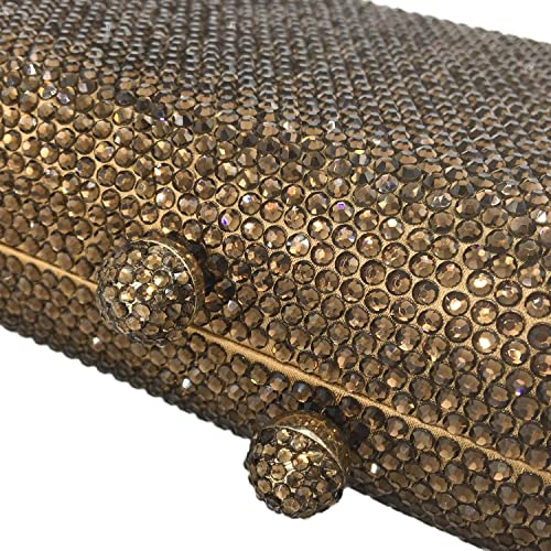 Elegant Long Crystal Box Clutch Evening Bag for Women Wedding Handbags Party Rhinestones Purse (Small,Bronze)