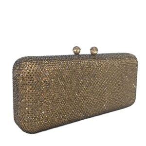 Elegant Long Crystal Box Clutch Evening Bag for Women Wedding Handbags Party Rhinestones Purse (Small,Bronze)