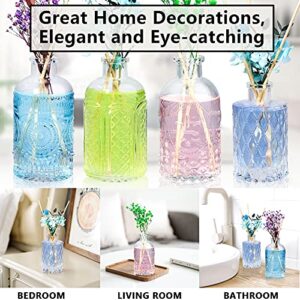 Gift Set-Diffuser Glass Bottles Decorative Bottles Vases Set of 4 Empty Clear DIY Fragrance Reed Diffuser Storage Bottle with Reeds Sticks for Home Office Desk Decoration Wedding Valentine Girl Women