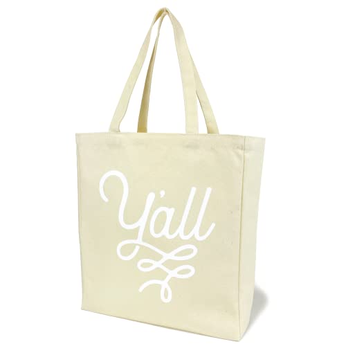Y'all Texas Tote Bag in Cotton Canvas with Y'all Flourish Design Texas Gift