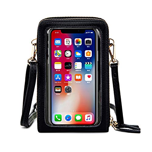 Touch Screen Crossbody Cellphone Purse, RFID Blocking Wallet Adjustable Straps Handbag PU Leather Shoulder Bag with Card Slots Multiple Zipper Closure for Women (Black)