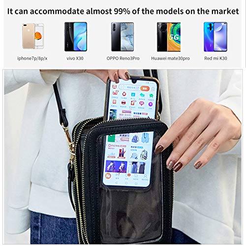 Touch Screen Crossbody Cellphone Purse, RFID Blocking Wallet Adjustable Straps Handbag PU Leather Shoulder Bag with Card Slots Multiple Zipper Closure for Women (Black)